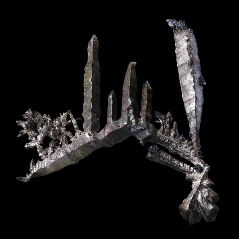 Natural native silver dendritic crystals