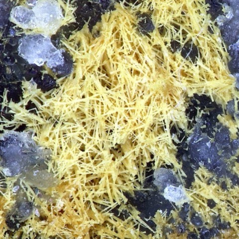 Bindheimite en pseudomorphose de boulangérite de Ludwig Mine, Fribourg, Allemagne © Joachim Esche