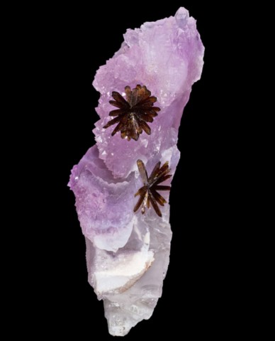 Éosphorite sur quartz rose de Ilha claim, Taquaral, Itinga, Minas Gerais, Brésil © Rock Currier