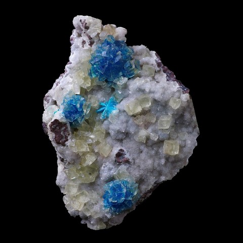Cavansite et calcite de Poona, Inde - minéraux, cristaux, mineral, crystal
