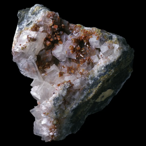 Vanadinite et calcite de San Carlos Mine, Mexique